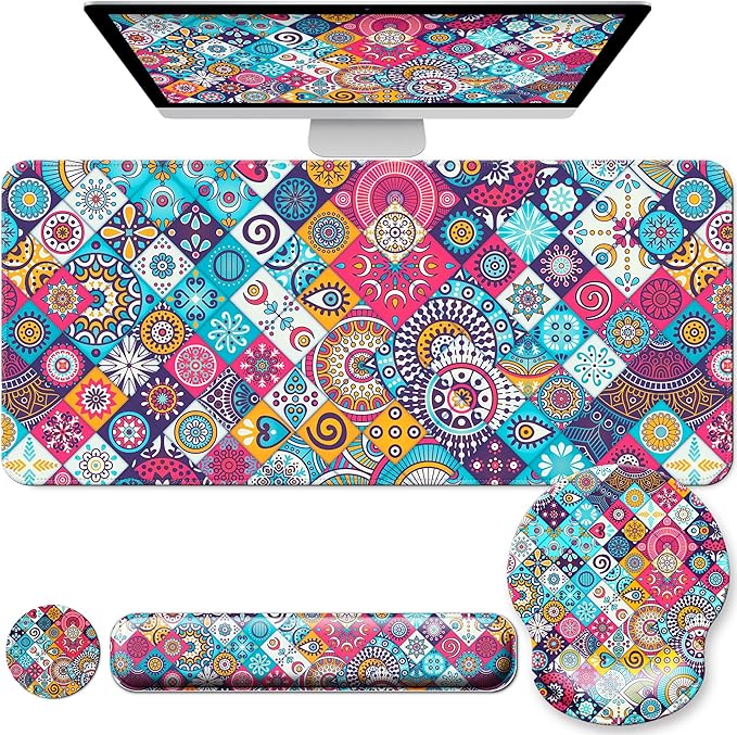 Desk Pad Keyboard Wrist Rest and Mouse Pad Coaster SetLarge XXL Desk Mat Matt Cover Ergonomic Mousepad with Memory Foam for Women Desktop Computer &amp Office -Mexican Style