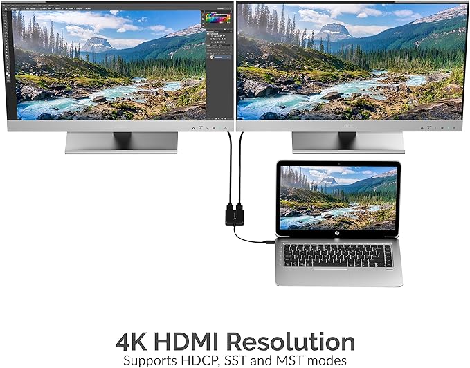 SABRENT USB Type C Dual HDMI Adapter [Supports Up to Two 4K 30Hz Monitors Compatible with Windows Systems Only] (DA-UCDH)