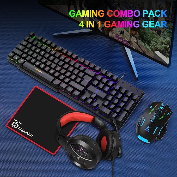Gaming Keyboard and MouseHeadphonesMouse padAll in One Combo for PC Gamers and Xbox and PS4 Users