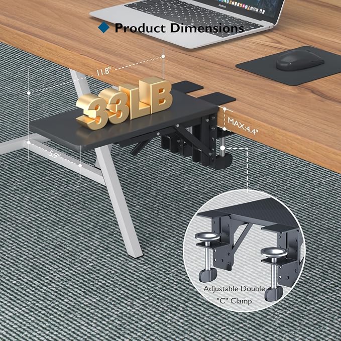 BONTEC Desk Extender Tray 11.8x5.9 Table Mount Arm Wrist Rest Shelf 90°Foldable Elbow Support Clamp on Computer Arm Rest for Desk Office &amp Home Use Durable &amp Easy to Install