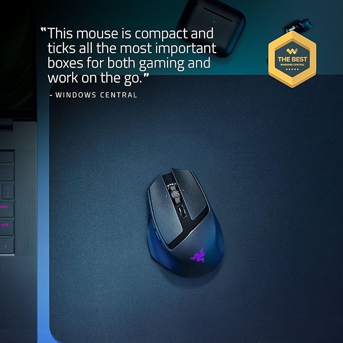 Razer Basilisk Mobile Portable Ergonomic Wireless Gaming Mouse: 10 Programmable Controls HyperScroll - Optical Switches Gen-3 - Long Battery Life - AI Prompt - 2.4 GHz Bluetooth USB C