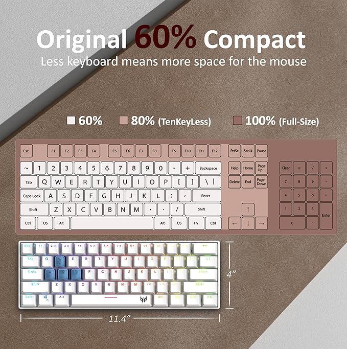 acer Predator Aethon 330 Gaming Keyboard|Space-Saving 61-Key Design|100% Anti-Ghosting with N-Key Rollover|Kailh Blue Switches|Personalized RGB Lighting | Dual Mode - Wired &amp Bluetooth (Pack of 1