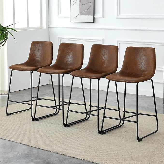Modern Minimalist Style PU Material Bar Stool Brown Suitable for Kitchen Bar and Modern Home Design with Product Dimensions of 17.7 * 14.5 * 37 Inches.