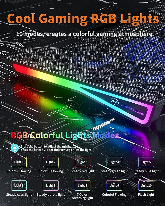 AICHESON Gaming Laptop Cooling Pad RGB Lights Computer Cooler Stand 5 Quiet Fans for 15.6-18 Inch Laptops PC Notebook Heat Dissipation AA2