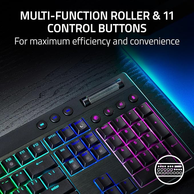 Razer BlackWidow V4 Low Profile HyperSpeed Wireless Gaming Keyboard: Green Mechanical Switches - 2.4GHz Wireless &amp Bluetooth - Multi-Function Roller - 11 Control Buttons - Long Battery Life