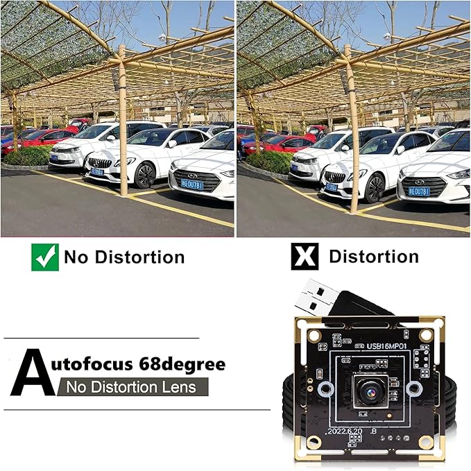 ELP 16MP Autofocus USB Camera Module - 4K UVC USB2.0 With 68-Degree Mini Size Lens IMX298 for Computer Laptop PC - Video Lightburn Industrial Embedded Webcam Board
