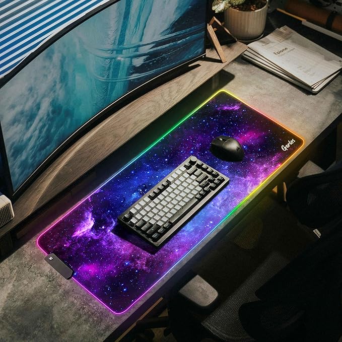Gerlos RGB Large Gaming Mouse Pad Extended Soft LED Mouse Pad Non-Slip Rubber Base Water Resist Keyboard Pad Computer Mousepad 31.5×11.8 inches