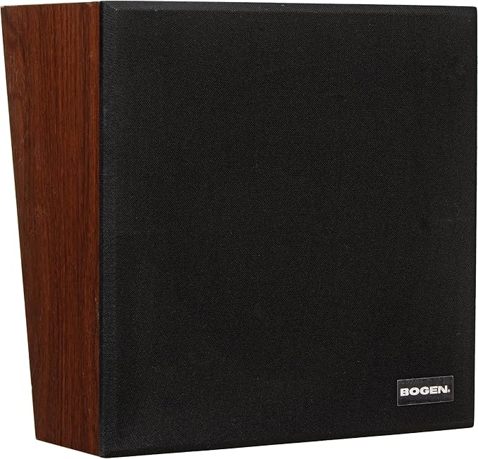 Bogen WBS8T725V Wall Baffle Speaker 8 Inch Cone 4W Transformer Tapped 25V 70V PA Speaker Simulated Walnut Angled Wall Baffle Recessed Volume Control Indoor Use