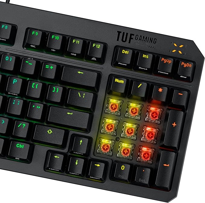 ASUS TUF Gaming K3 Gen II Wired USB Gaming Keyboard – 97-Key Compact Layout Optical-Mechanical Red (Linear) Switches PBT Keycaps Detachable Top Plate IP57 Waterproofing PC/Mac Support - Black