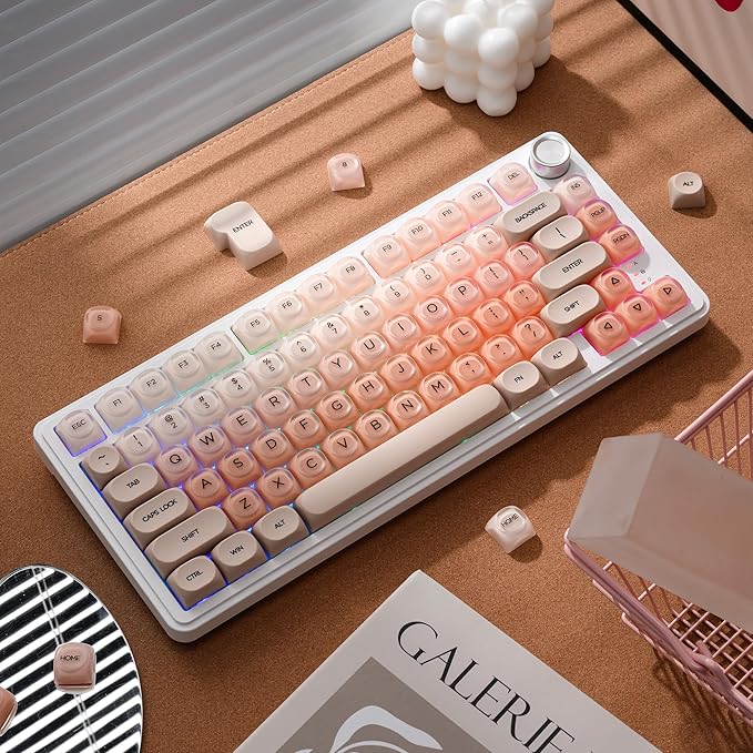 OHY PBT Keycaps XVX Pink Jelly Foundation HOA Profile 132-Key Cute Custom Keycaps (for Mechanical Keyboards with Cherry/Gateron MX Switches)-Flesh Pink（ONLY KEYCAPS）