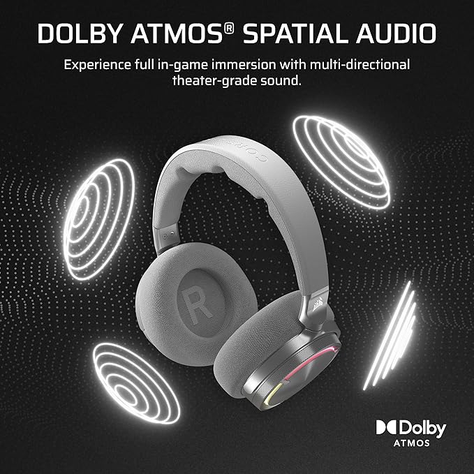 Corsair Virtuoso MAX Wireless Gaming Headset – Dolby Atmos Active Noise Cancelling Sonarworks SoundID Simultaneous 2.4GHz Wireless &amp Bluetooth 50mm Graphene Drivers PC Mac PS5/PS4 – Silver