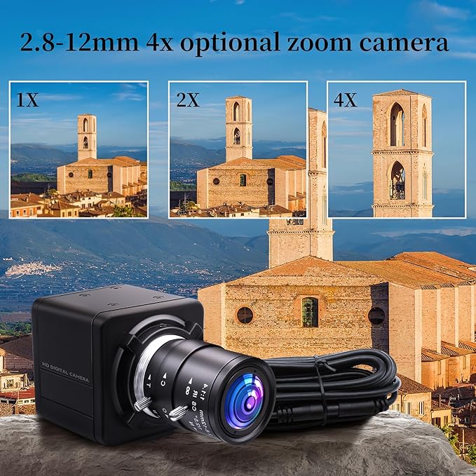 Magnolia 5MP HD USB Camera with 2.8-12mm Varifocal Manual Lens 4X Optical Zoom Webcam with OV5640 Sensor 1944P Computer Camera for PC/Laptop/Raspberry Pi