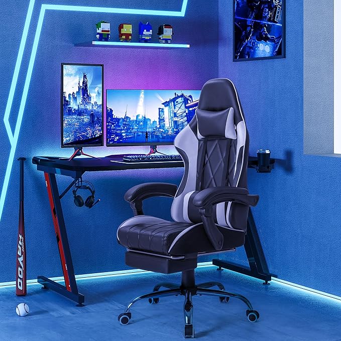 Homall Gaming Chair Computer Chair with Footrest and Massage Lumbar Support Ergonomic High Back Video Game Chair with Swivel Seat and Headrest (White)