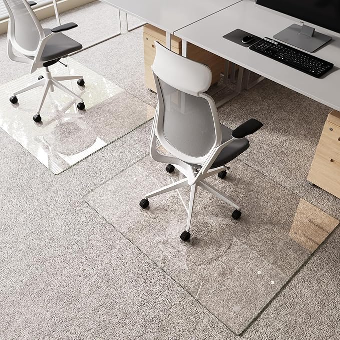 Tempered Glass Chair Mat 46x36 – Ultra-Clear Office Chair Mat for Hardwood Floors &amp Low-Pile Carpets – Heavy-Duty 0.2 Scratch-Resistant Surface with Non-Slip Pads – Supports 1000 lbs