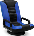 Swivel Floor Gaming Chair - Video Lounger Enjoy 6 Different Positions Adjustable Backrest Removable Arm Rests Folds to Store Stylish Blue with Black Center Stripe