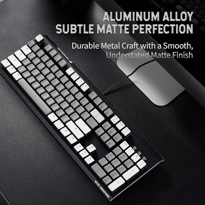 Hexgears GK735 Wired Full Size Mechanical Keyboard Aluminum Housing Built for Gamers w/Kailh Box White Switch White Backlit + Surrounded by RGB Light Strip 104 Keys Gaming Keyboard for PC/Mac
