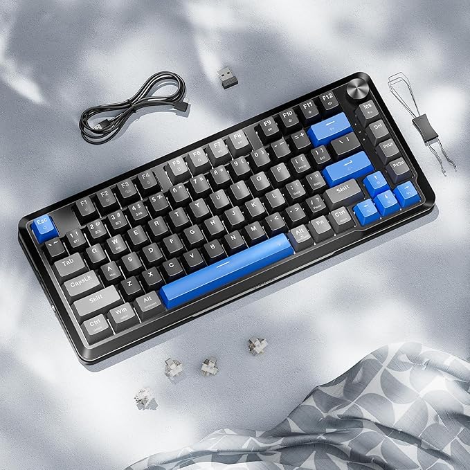 Redragon K681 Wireless Mechanical Keyboard Gasket Mounted RGB Gaming Keyboard with Volume Knob MDA-Profile Pre-Lubed Linear Switches 81 Keys 75％ Tri-Mode Hot Swappable for PC/Xbox/Ps4/5 (Blue)