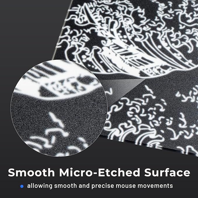 Glass Gaming Mouse Pad Black Kanagawa Hard Mousepads for GamingProfessional Large Mouse Mat 410mm*310mm Special Glass Surface with Improved Precision and Speed