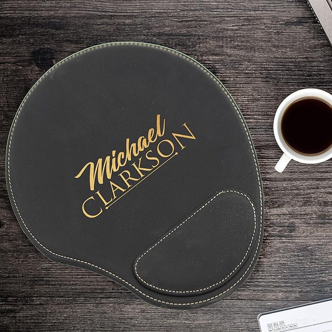 My Personal Memories Custom Engraved and Personalized Mouse Pad with Wrist Rest Desk Accessories (Black with Gold)