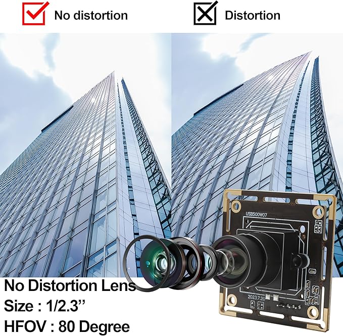 MMlove 5MP USB Camera Module 30FPS Webcam 80° Viewing Angle No Distortion Lens Lightburn Camera 1944P Industrial Security Camera USB2.0 for VR Face Recognition StreamingPC/Laptop/Raspberry Pi