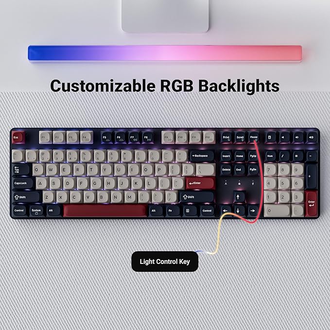 Keychron KJ5 Wireless Mechanical Keyboard 2.4 GHz Bluetooth QMK 100% Layout RGB Hot-swappable Red Switch Compatible with Mac Windows Linux Non-Shine-Through PBT Keycaps for Gaming - Dark Blue