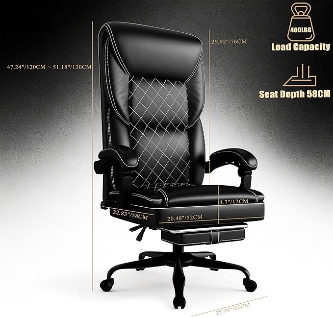 Gaming Chair Office Chair with Inflatable Lumbar Support Ergonomic Comfortable Wide Computer Chair with Footrest and Linked Soft Armrests High Back 3D Enveloping Seat Cushion