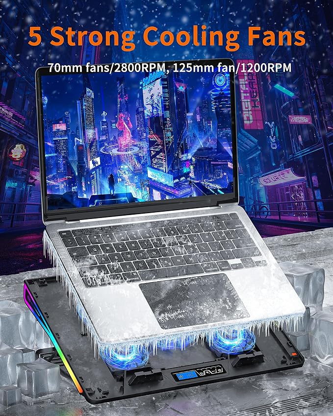 AICHESON Gaming Laptop Cooling Pad RGB Lights Computer Cooler Stand 5 Quiet Fans for 15.6-18 Inch Laptops PC Notebook Heat Dissipation AA2