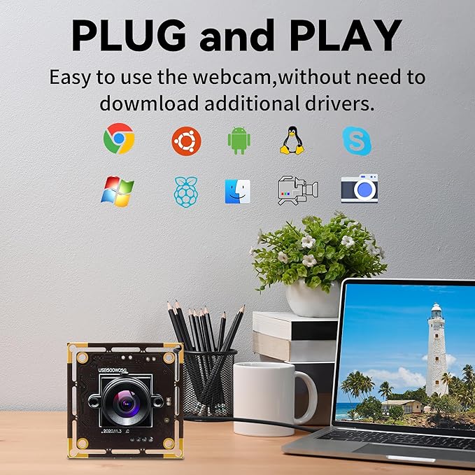 5MP USB Camera Module No Distortion Lens 1944P UVC Computer Webcam Industrial Lightburn Camera for Windows Linux Android and Mac OS