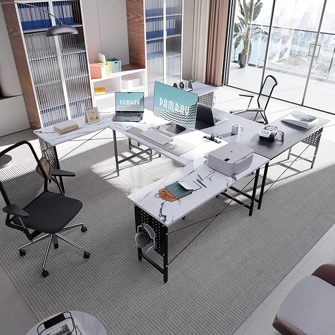 Pamray 71 Inch Large Computer Desk with Power OutletsU Shaped Corner Desk for Home Office Work and Gaming Marble
