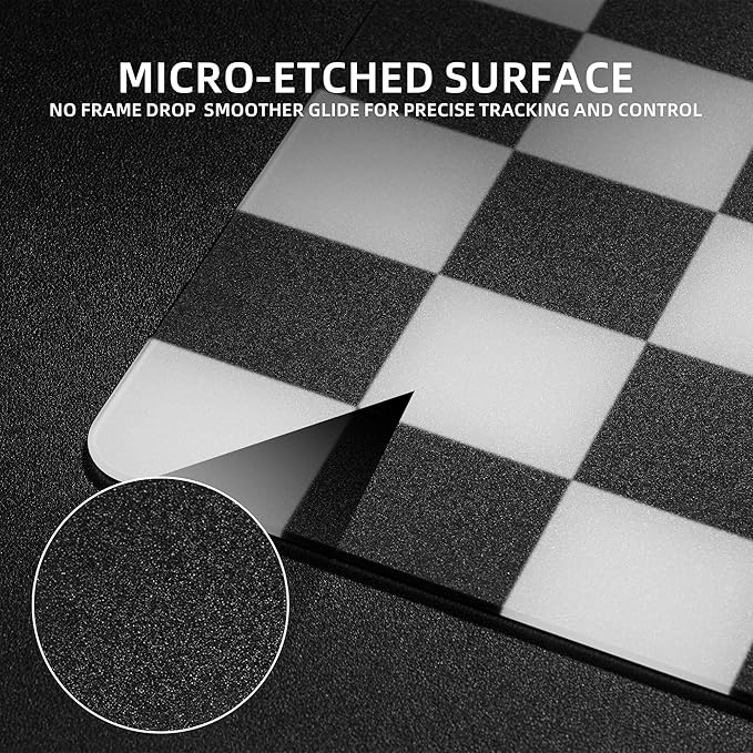 XVX Black &amp White Checkerboard Tempered Glass Gaming Mouse Pad Large Hard Mouse Mat 410mm×310mm Ultra-Smooth Glass Surface for Speed &amp Precision Control