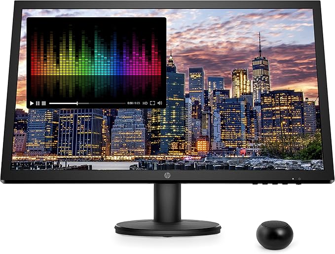 HP V24 FHD 1920x1080 Monitor Bundle with HDMI FreeSync Low Blue Light and Mini Bluetooth Speaker for Professional Sound Built-in Microphone and Remote Shutter for Photos