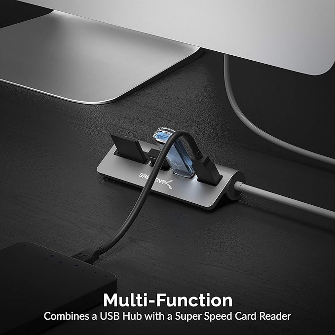 SABRENT USB-C 3.0 Hub 5-in-1 USB SD Card Reader SD &amp TF Dual Slot + 3 USB 3.0 Hub Portable Compatible with MacBook Mac Pro/Mini iMac XPS Surface Pro Windows Thunderbolt (HB-U3CR)