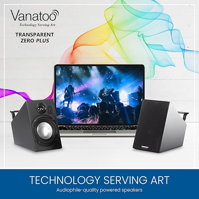 Vanatoo Transparent Zero Plus Near Field Studio Monitor Speakers Pair for TV PC Gaming. 120 Watt Powered Speakers for Desktop and Room use. AUX USB Bluetooth Toslink Optical Remote Control.