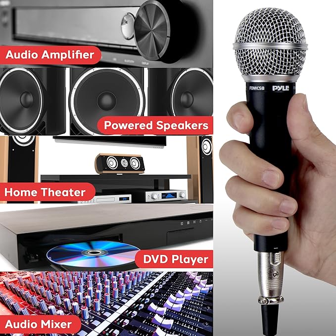 Pyle Professional Dynamic Microphone - 2-Pack Unidirectional Handheld Mic with Built-in Pop Filter High Signal Output 15 ft. XLR Audio Cable Ideal for Stage Karaoke &amp Studio Performances