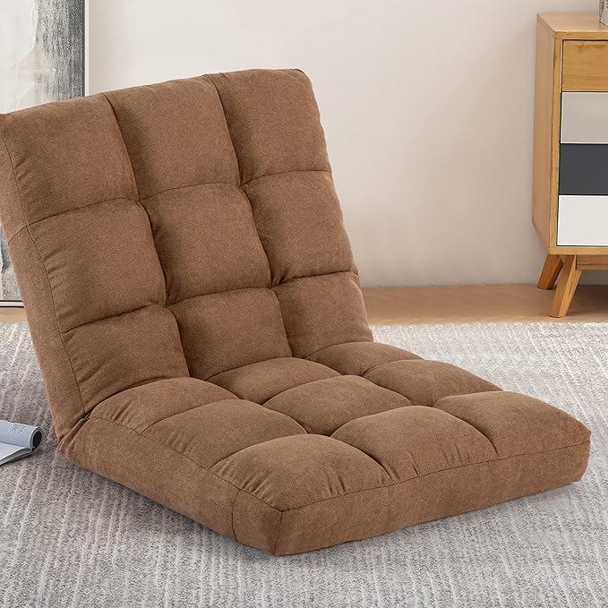 Floor Chair with Back Support Folding Chair with 6 Adjustable Position Padded Sleeper Bed Floor Gaming Chair Meditation Chair Gaming Floor Chairs for Adults (Country Rustic Tan)