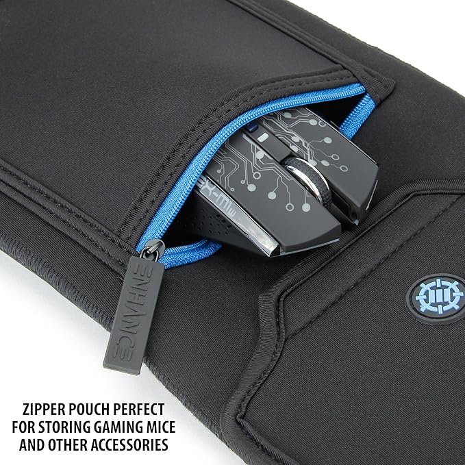 ENHANCE Keyboard Sleeve Travel Case for TKL Tenkeyless Compact Tournament eSports Gaming Keyboards (up to 15 Inches) - Rugged Neoprene Construction  Zipper Mouse Storage and Cable Storage Pouch