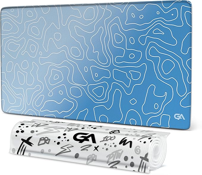 GutzyAiden Topo Extended Extra Large Mouse Pad | Gaming Setup | Hybrid Polyester Fabric Top | Non-Slip Natural Rubber Base | 5mm Thick | ICY Cyan Topo | 3XL - 48 x 24 |