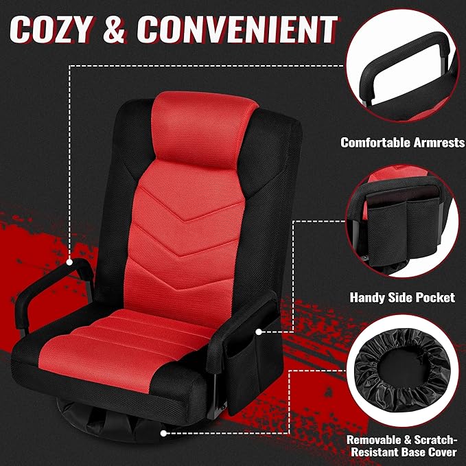 Yaheetech Floor Gaming Chair Swivel Video Game Chair Multipurpose Lazy Lounger Couch for Playing Games TV Reading with 6 Adjustable Position Side Pocket Armrest Handles