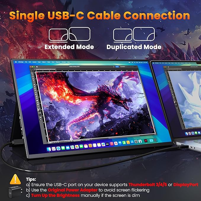 Portable Monitor 16 inch 2K QHD 2560X1600 450 Nits 106% sRGB 144 Hz HDR HDMI USB-C Travel Monitor for Laptop Mac PC Surface PS5 Xbox External Display with Cover &amp Speakers VESA Compatible