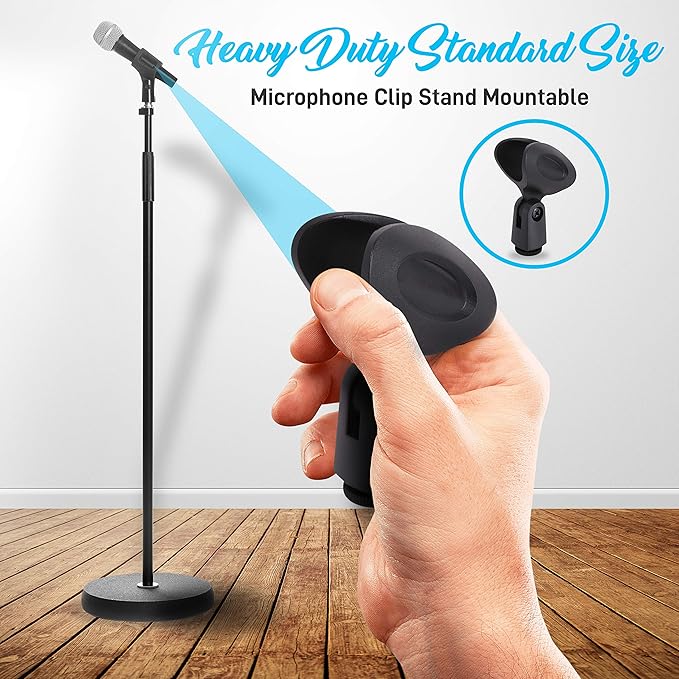 Professional Handheld Dynamic Microphone Kit - Unidirectional Vocal Wired Microphone w/Carry Bag Metal Mic Stand Holder/Clip &amp 16.4ft XLR Audio Cable to 1/4'' Audio Connection - Pyle PDMIC88ST
