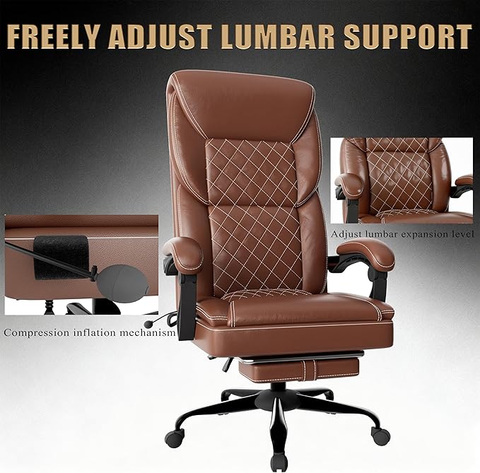 Gaming Chair Office Chair with Inflatable Lumbar Support Ergonomic Comfortable Wide Computer Chair with Footrest and Linked Soft Armrests High Back 3D Enveloping Seat Cushion