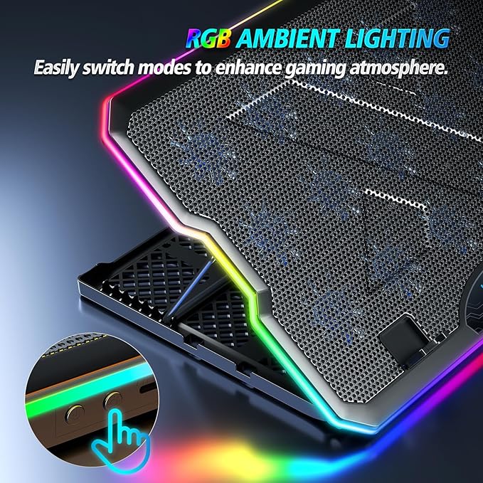 Gaming Laptop Cooling Pad Laptop Cooler with 15 Quiet Fans for 12-17.3 Inch Notebook Slim Portable Laptop Cooling Stand with 7 Height Adjustable 2 USB Ports Phone Stand