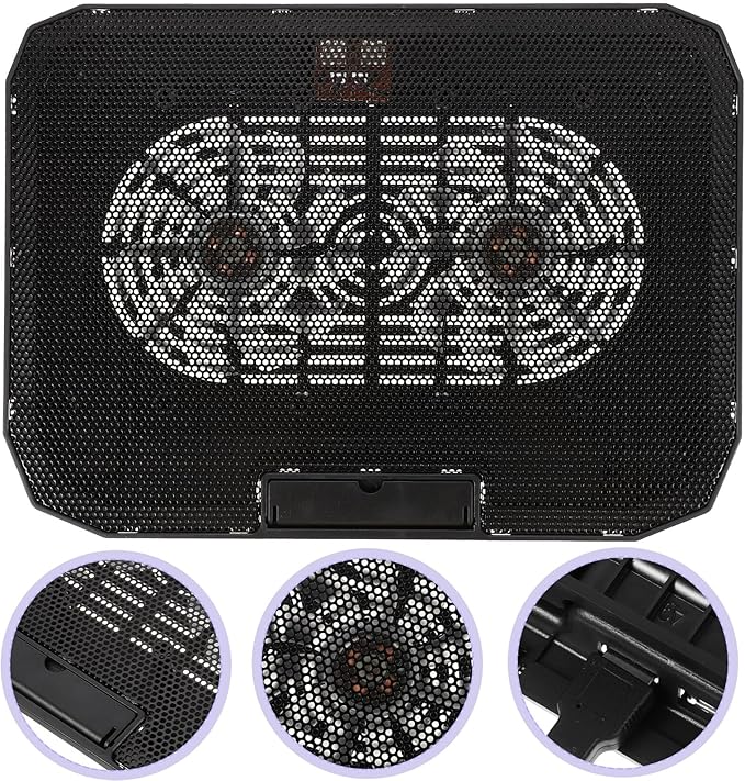 Laptop Cooling Rack Portable Stand with Silent Fan Black Large Base Heat Dissipation Pad for Gaming and Office Laptops