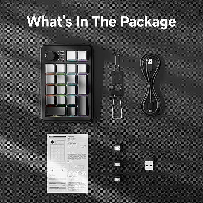EWEADN NK20 Wireless Retro Mechanical Numpad with Knob Bluetooth/2.4GHz/USB-C Connect with RGB Backlight Hot Swappable Number Pad 20-Key Rechargeable External Num Pad for Win Mac Black Gray