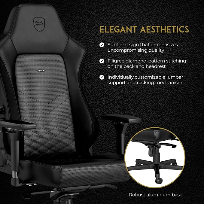 noblechairs Hero Gaming Chair/Office Chair with Lumbar Support PU Faux Leather Black
