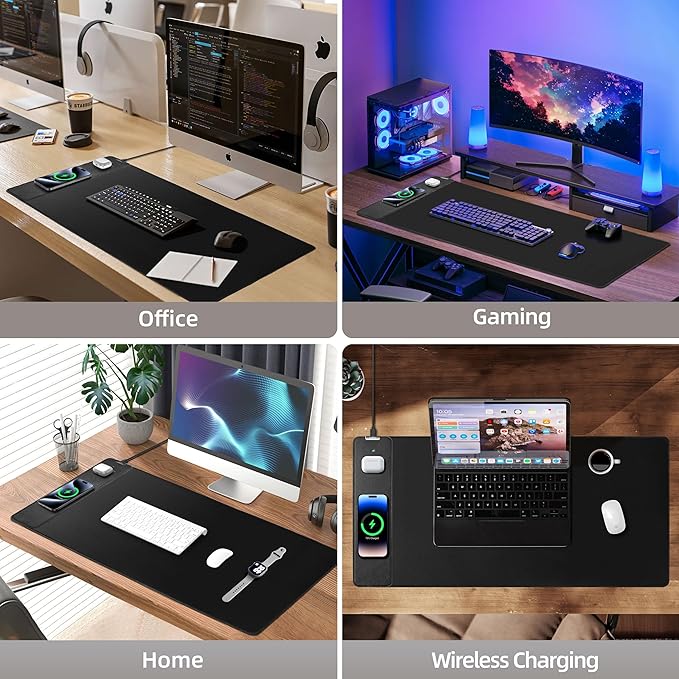 Mouse Pad with Wireless Charging Gaming Mouse Pad with Ultra-Smooth Surface Large XXL Desk Mat Non-Slip Mouse Mat Waterproof Computer Keyboard Pad for Gaming Desk Office PC 900x400x4MM Black