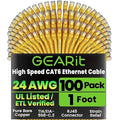 GEARit Cat 6 Ethernet Cable (100-Pack 1 Foot) Cat6 Network Patch 10Gbps RJ45 Snagless Cord Gold-Plated Connectors Internet for PC TV Tablet Router Printer Servers IT Data Center - Yellow