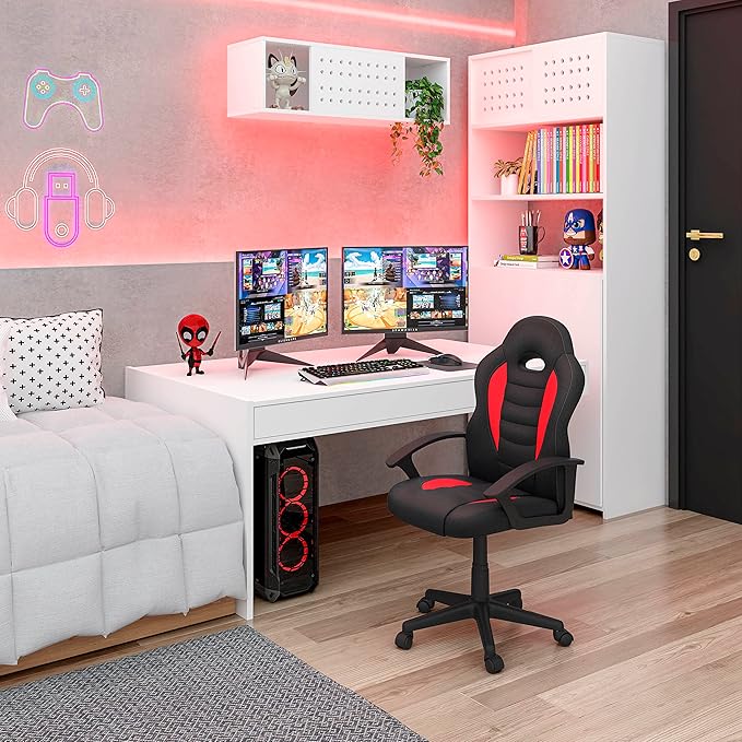 Techni Mobili Kid's Gaming and Student Racer Chair with Wheels Red 22D x 21.25W x 35.25H in