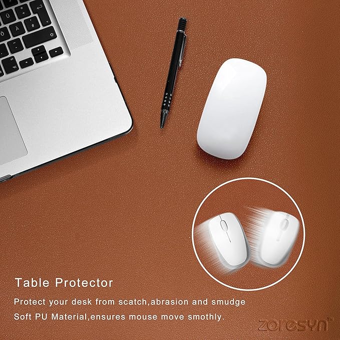 ZORESYN PU Leather Desk Mat Waterproof Anti-Oil Dining Table mat - 66.9 x 19.7 - Non-Slip Mouse PadLarge Desk Pad with Suede BaseStitched Edges Computer Desk Mat for GamerOffice &amp Home | Brow