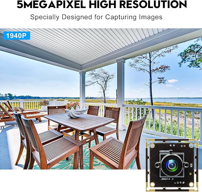 5MP USB Camera Module 2.1mm Wide Angle Lens - 2592x1944 CMOS Sensor Plug &amp Play Industrial Webcam for Machine Vision Inspection Monitoring - Compatible with Windows Linux macOS Raspberry Pi